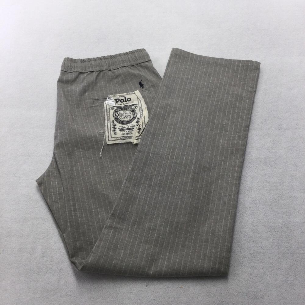 Polo Ralph Lauren Pants Mens 34x28 Gray Linen Striped Jogger Elastic Waist